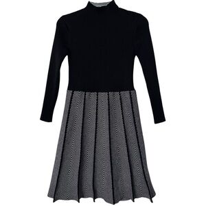 Chicwish Fit & Flare Sweater Dress Chevron Stripe Knit Black White S